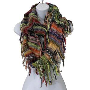 Multicolor Fringed Bohemian Knit Infinity Scarf By Mirabeau One Size Acrylic